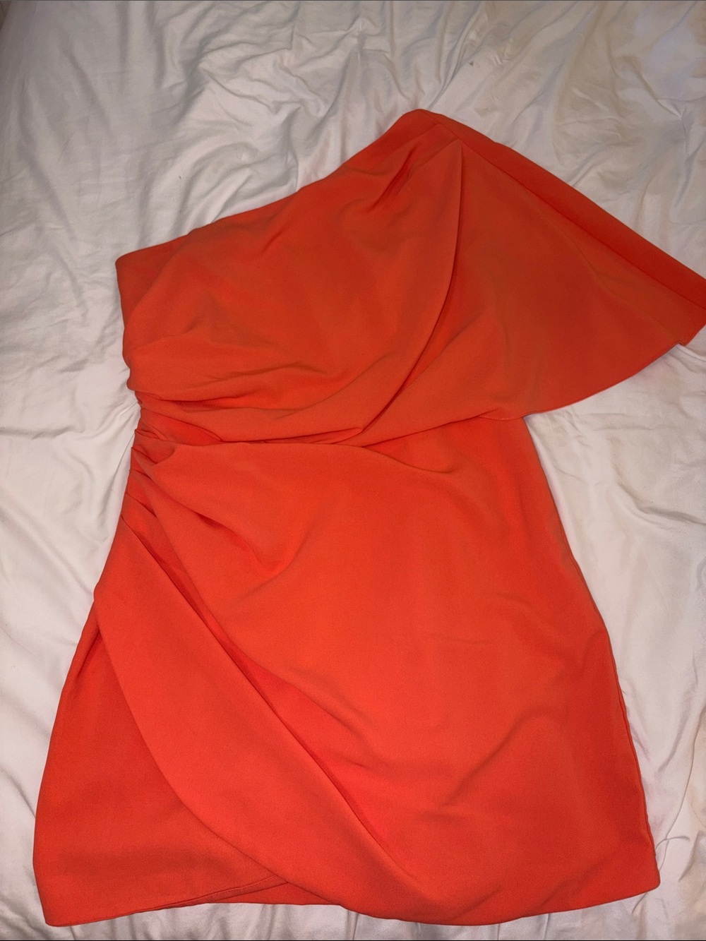 Orange One-Shoulder Draped Women’s Dress- DO+BE
